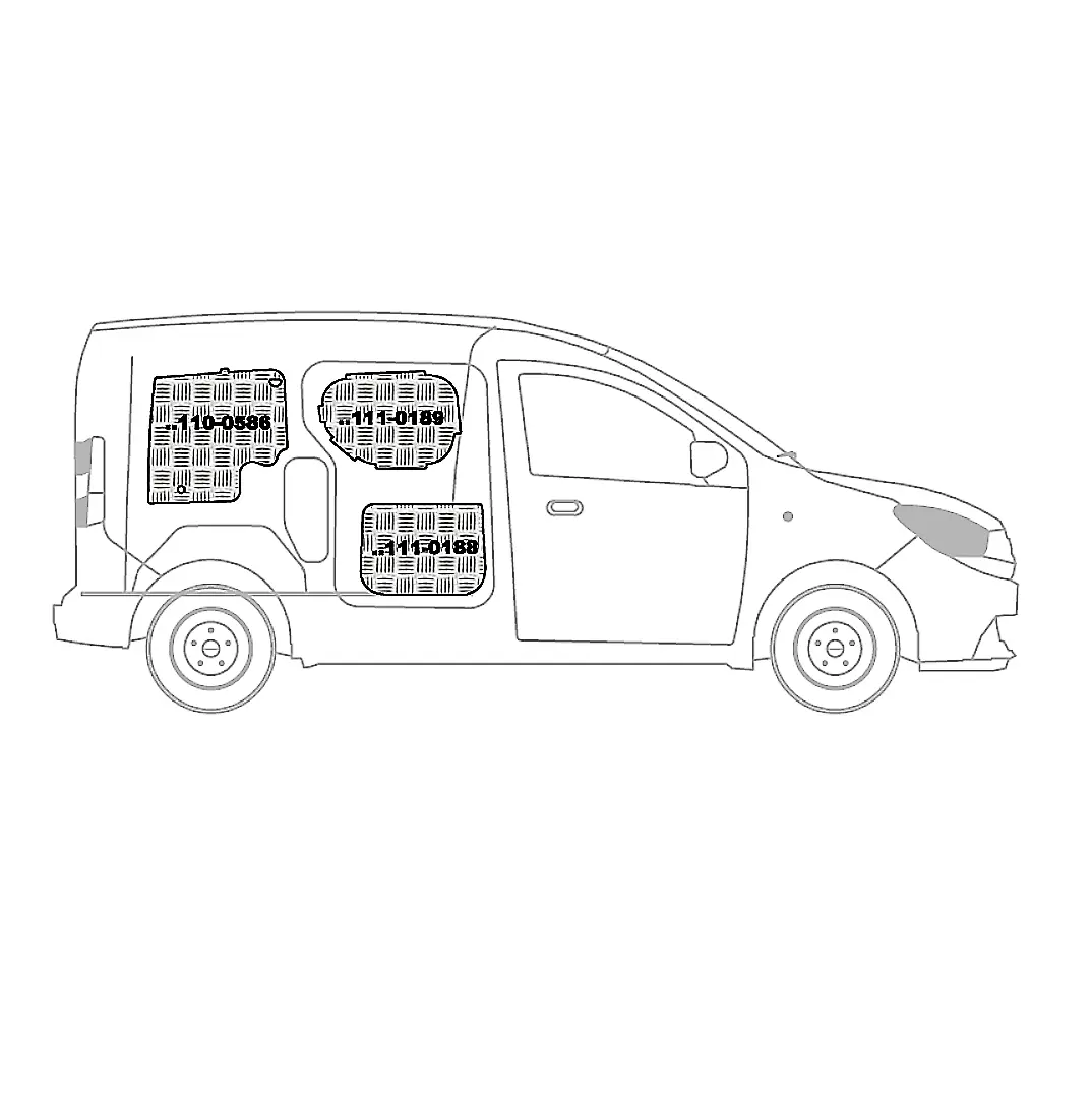 Kit rivestimenti laterali in alluminio mandorlato CITROEN NEMO PAR. DIV. IN LAMIERA dal 2008 Lung. tot. 3864 passo 2513 SENZA PORTE LATERALI - L1H1 (basso)